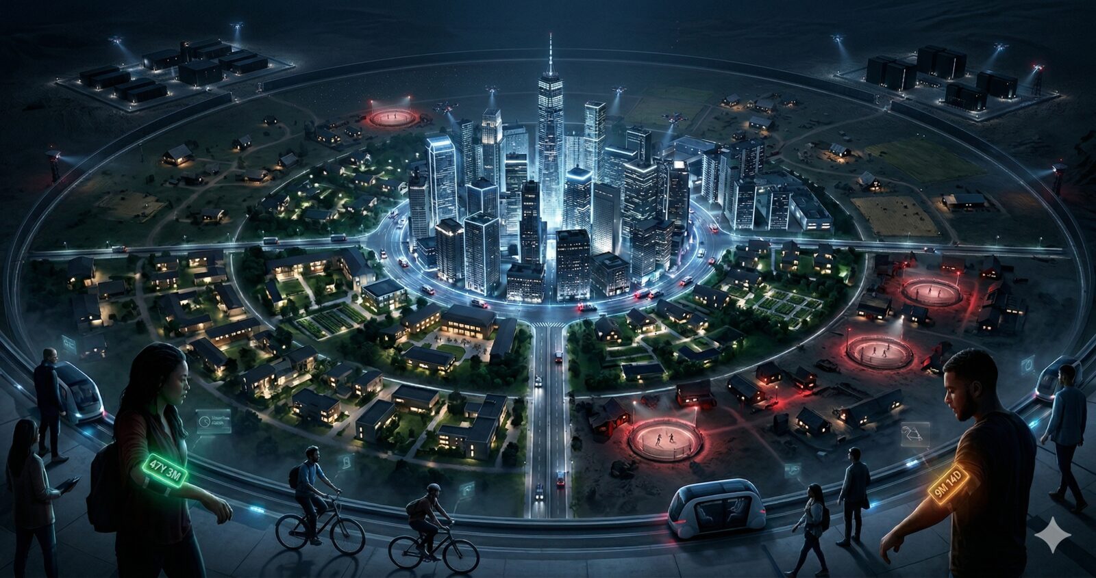 The Radius of Order — a dark editorial illustration for the homepage lead investigation